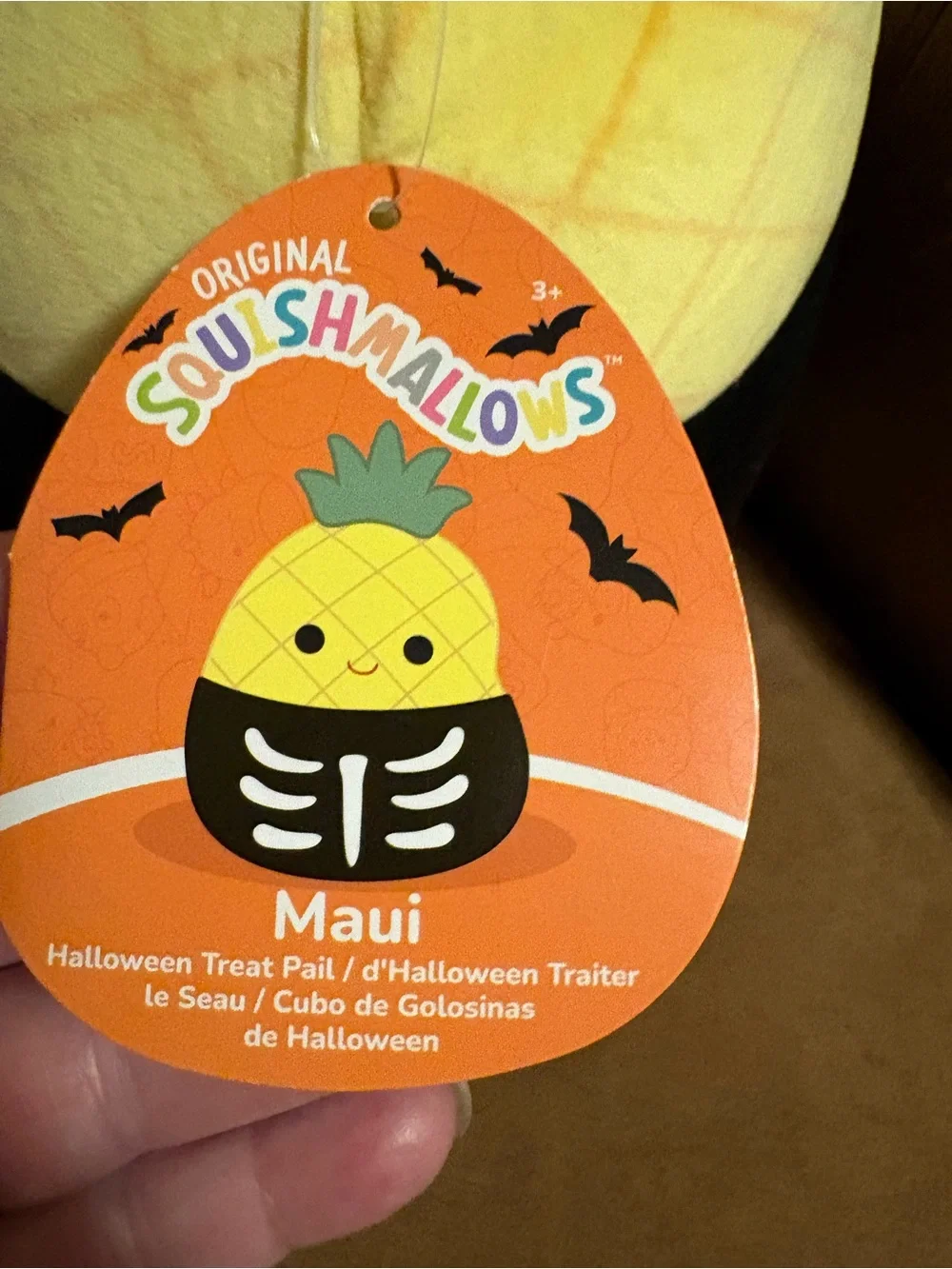 Squishmallow Maui the pineapple skeleton Halloween treat pail